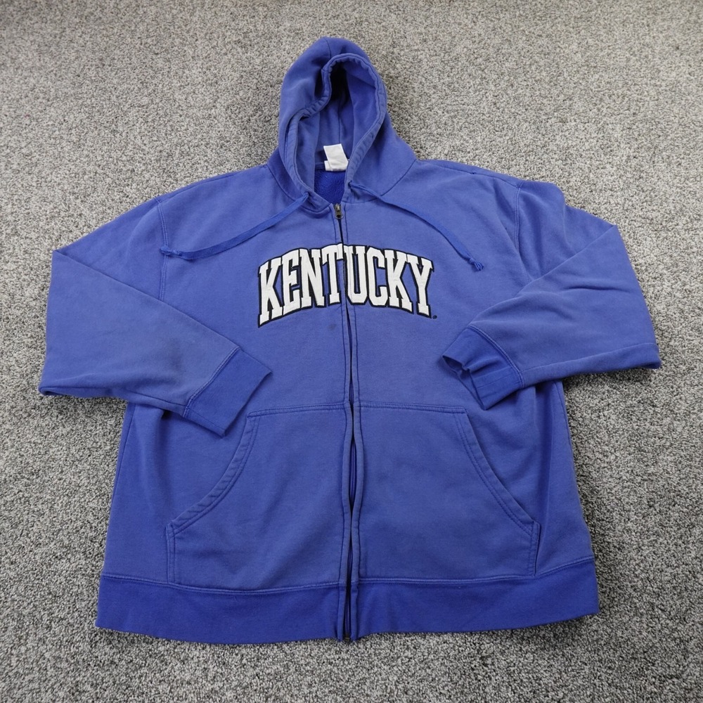 VTG Kentucky Wildcats Hoodie Mens 2XL Blue Zip Sweater Sweatshirt Jacket UK NCAA